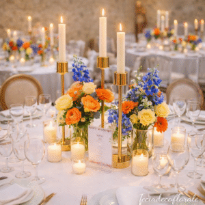 Trio de Bougeoirs dorés – Fleurs de couleurs